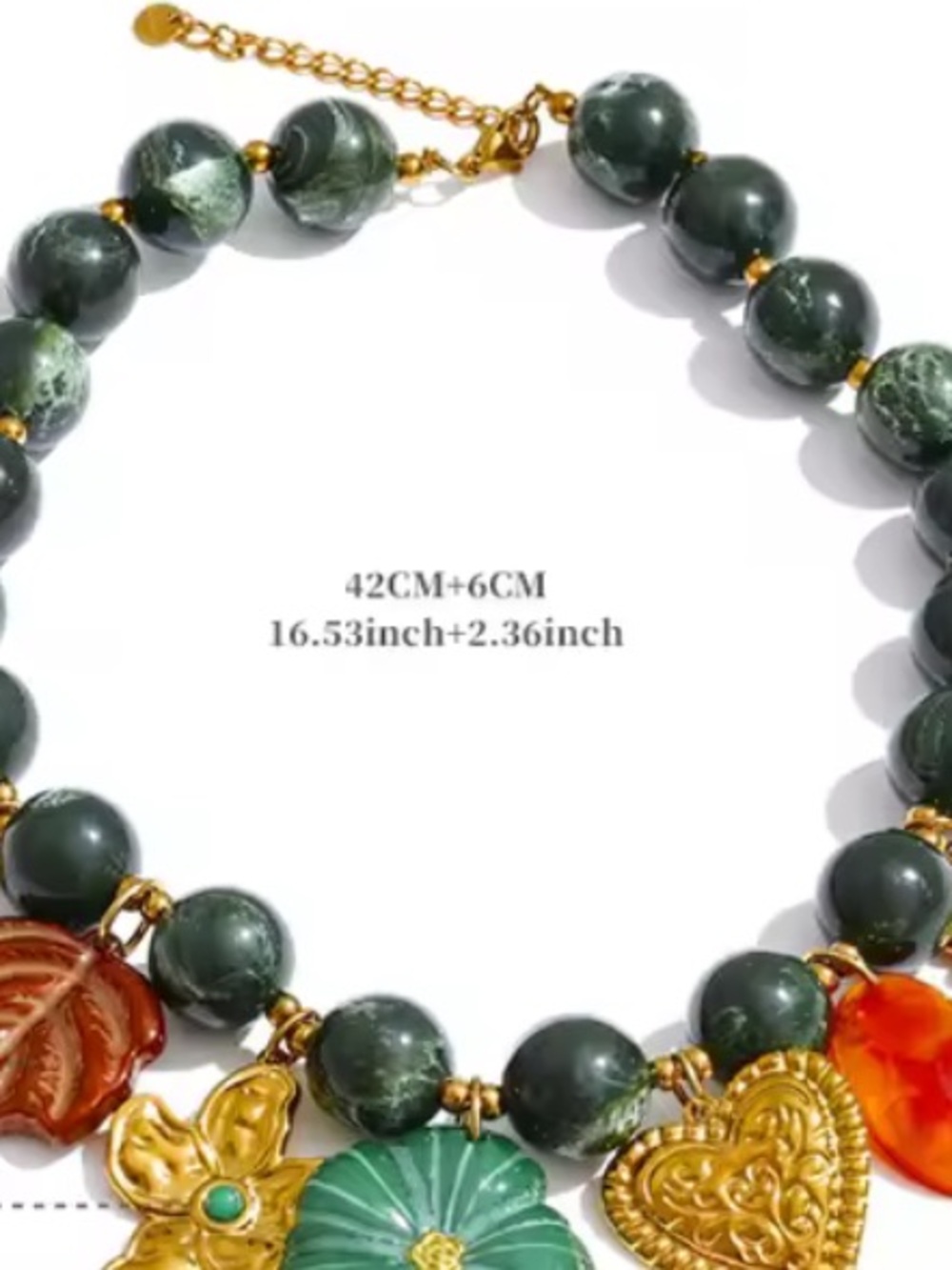 Italian Garden Hazel Green Beaded Gold Necklace - Picture 15 of 16